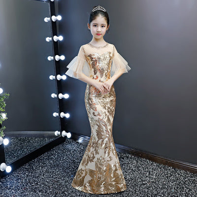 FG333 Gold sequin Evening gown for Girls