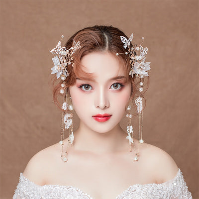 BJ344 : 4 PCS Korean Fairy Wedding Jewelry sets(Hair clips+Earrings)