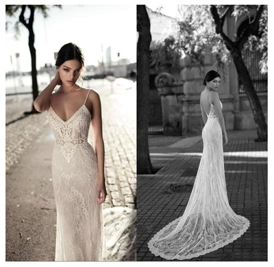 CW265 Sexy Spaghetti Straps Lace Mermaid Bridal Gown