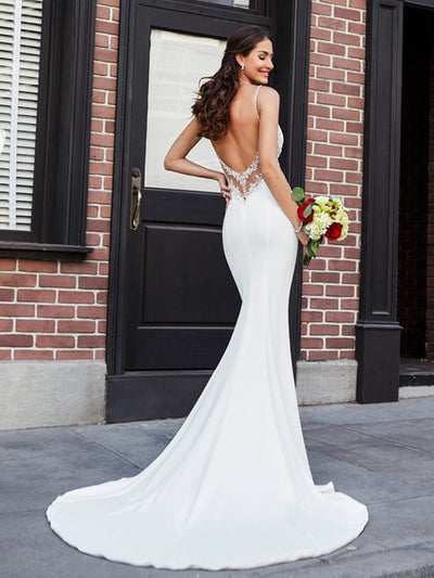 CW366 Sexy backless beading soft satin mermaid Wedding dress