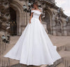 CW444 Minimal Satin Off The Shoulder Wedding Dress with Sash