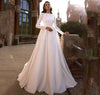 CW289 Minimalis Muslim Satin 3D Flowers A line Wedding Dress