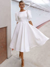 SS153 Simple short puff sleeve Satin Bridal dress