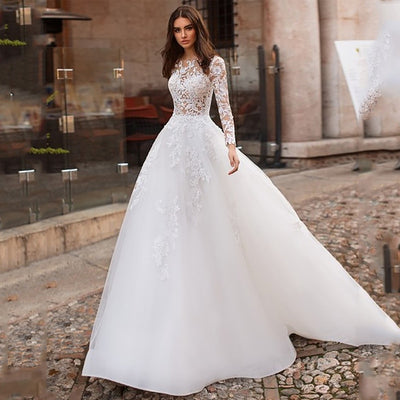 CW248 Sexy Long Sleeves Illusion A Line Bridal Gown