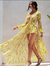SW62 Deep V-Neck Yellow Chiffon Beach Dress