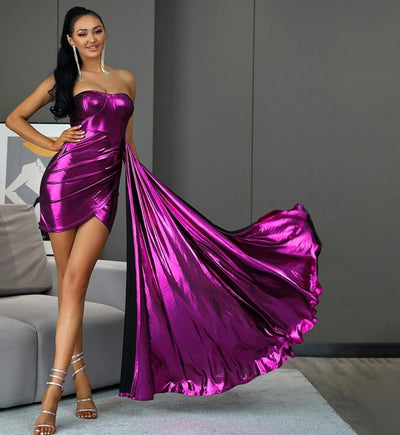 MX271 Elastic Purple Reflective Mini Party Dress