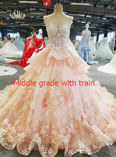 CG96 Sleeveless  flower beading see through back Prom ball gown