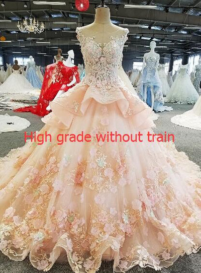 CG96 Sleeveless  flower beading see through back Prom ball gown