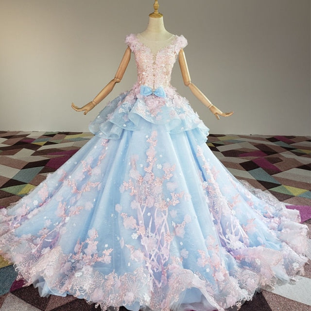 CG219 : 3D flower beaded Colored Wedding Gown ( 3 Colors ...