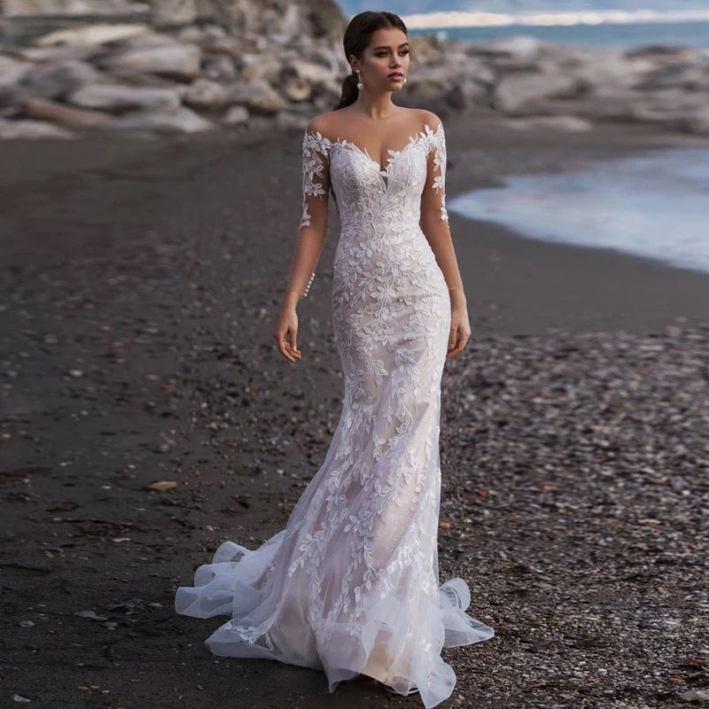 CW429 See Through Buttons Back mermaid Wedding dress - Nirvanafourteen