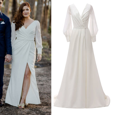 CW638 Simple satin high slit Wedding dress for Pre-wedding Photoshoot ...