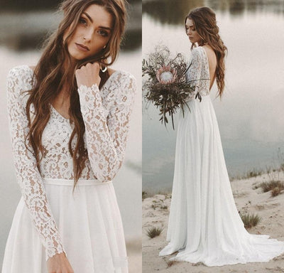 CW411 Long Sleeves Beach Wedding Dresses