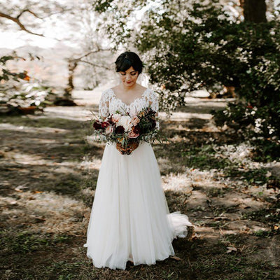 CW406 Simple long sleeves Garden Bridal Dress