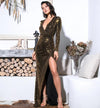 PP215 Gold glitter deep v-neck puff sleeves elastic Maxi Dress