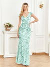 PP596 Formal gowns deep v-neck sequined (Green/Champagne )