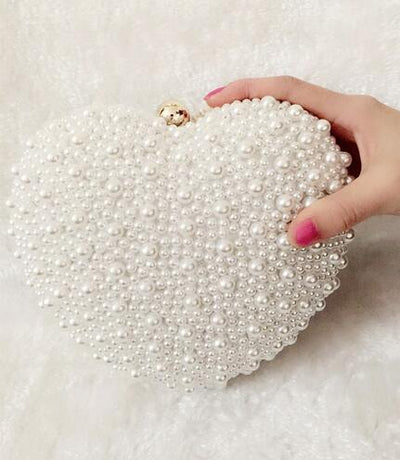 CB100 Full peals heart shape Bridal Clutch Bags (White/Ivory)