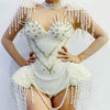 KP123 Stage dance costume Luxurious Pearls Beading Bodysuit