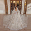 HW423 Luxury Champagne Long Sleeve Sequins Wedding Gown+Veil