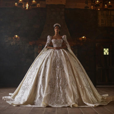 HW426 Luxury Glitter satin Bridal Gowns