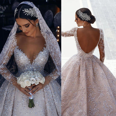 HW531 Luxury Beaded sequin Wedding Dress +matching veil