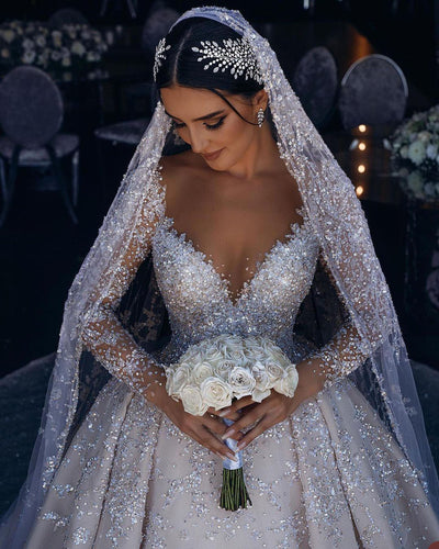 HW531 Luxury Beaded sequin Wedding Dress +matching veil