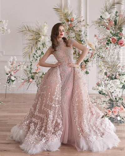 CG188 High neck Mermaid Wedding Dress With Detachable skirt