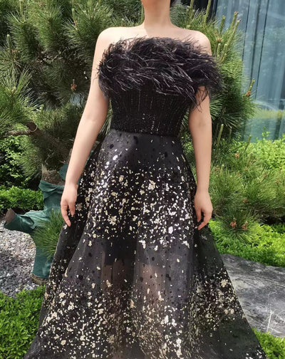 LG490 Luxury Feathers Beading Evening Gowns