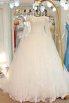 CW209 Boat neck Crystal Beaded Lace Wedding Gown with cape