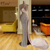 LG474 Luxury High Split Crystal Beaded Evening Gowns