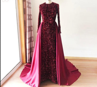 LG475 Real picture sequined mermaid Gown with detachable train