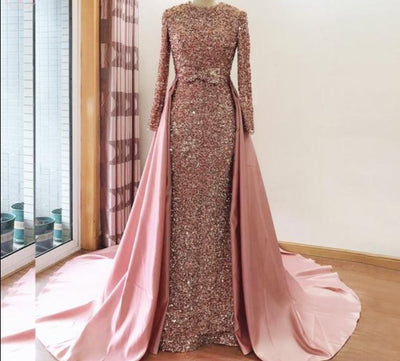 LG475 Real picture sequined mermaid Gown with detachable train