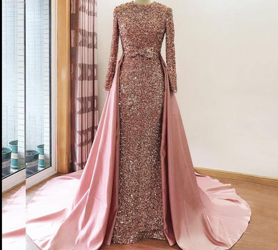 LG475 Real picture sequined mermaid Gown with detachable train