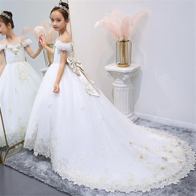 FG447 Pageant Dress with long tail for Girls ( 6 Colors )