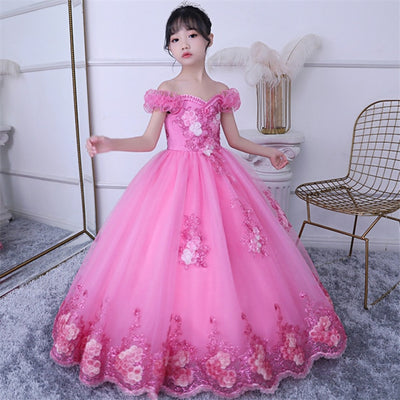 FG447 Pageant Dress with long tail for Girls ( 6 Colors )