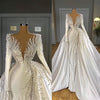 HW465 Simple satin Pearls Mermaid Wedding Dresses with Overskirt