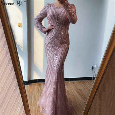 LG204 Dubai Glitter O-Neck Mermaid Evening gowns(Pink/Grey)