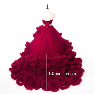 CG147 Strapless Sashes Crystal Ruffle Wedding Dresses  (7 Colors)