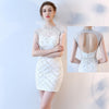 LG147 Luxury Crystal Pearls Beading Backless Cocktail Dresses (4 Colors)