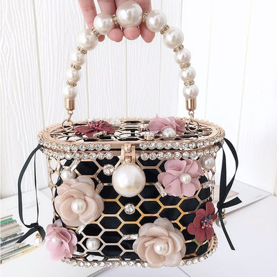 CB212 Flower Pearls hollow out Party Clutch Bags(2 Colors)