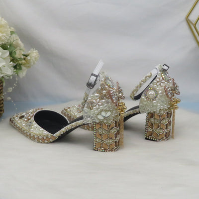 BS256 Luxury diamond & Pearls wedding shoes ,matching bags