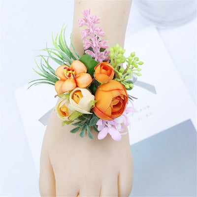 DIY278 Flower & ribbon wedding flower wrist and corsage (6 Colors)