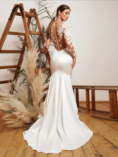 CW694 Minimalist See thought back mermaid Wedding dress