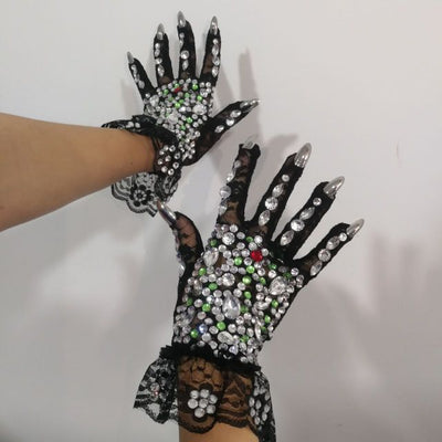 BV119  Rhinestones Mesh Gloves for dance stage performance (2 Colors)