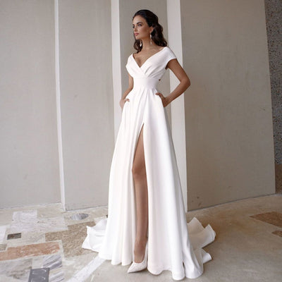 CW434 Simple A Line Bridal Gown with Pockets