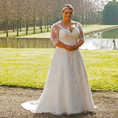 CW330 Plus Size  3/4 sleeves A-line Wedding dresses