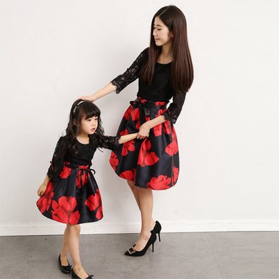 MM06 3/4 sleeve floral Print Mini me matching Dresses