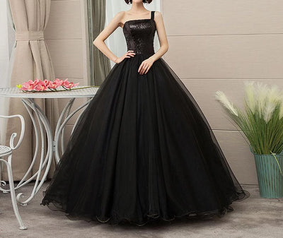 CG79 Black Bling Bling One-shoulder Quinceanera Dresses