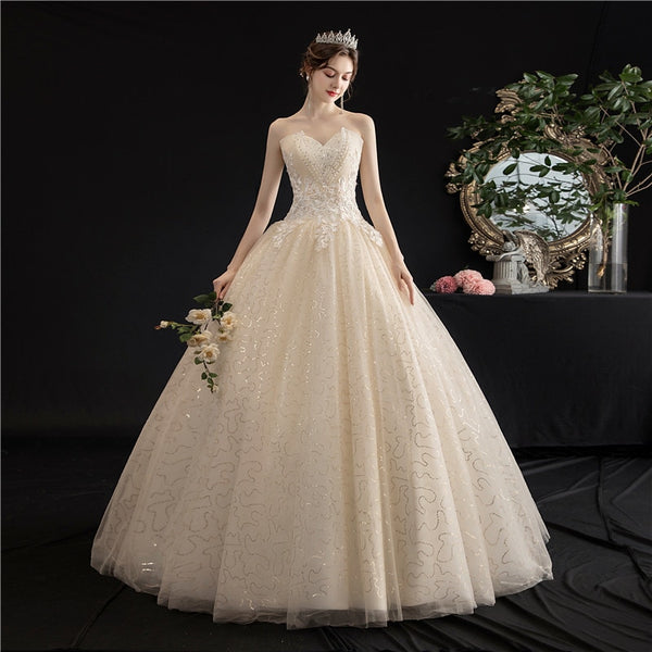 CW326 Strapless Champagne sequined Wedding dresses - Nirvanafourteen