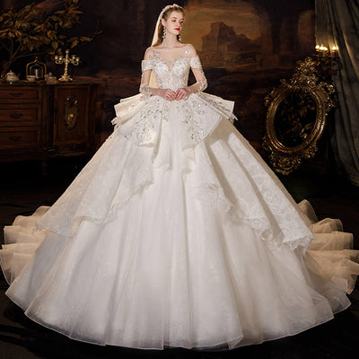 HW425 : 3/4 Sleeve Sparkly Beading Wedding Dress