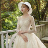 CW398 Elegant long sleeves beading A-line wedding dress
